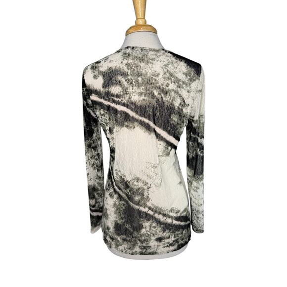 CHICOS EASYWEAR Green Black Tan Abstract Open Mesh Cardigan Sz Small (0) Womens - Picture 3 of 9